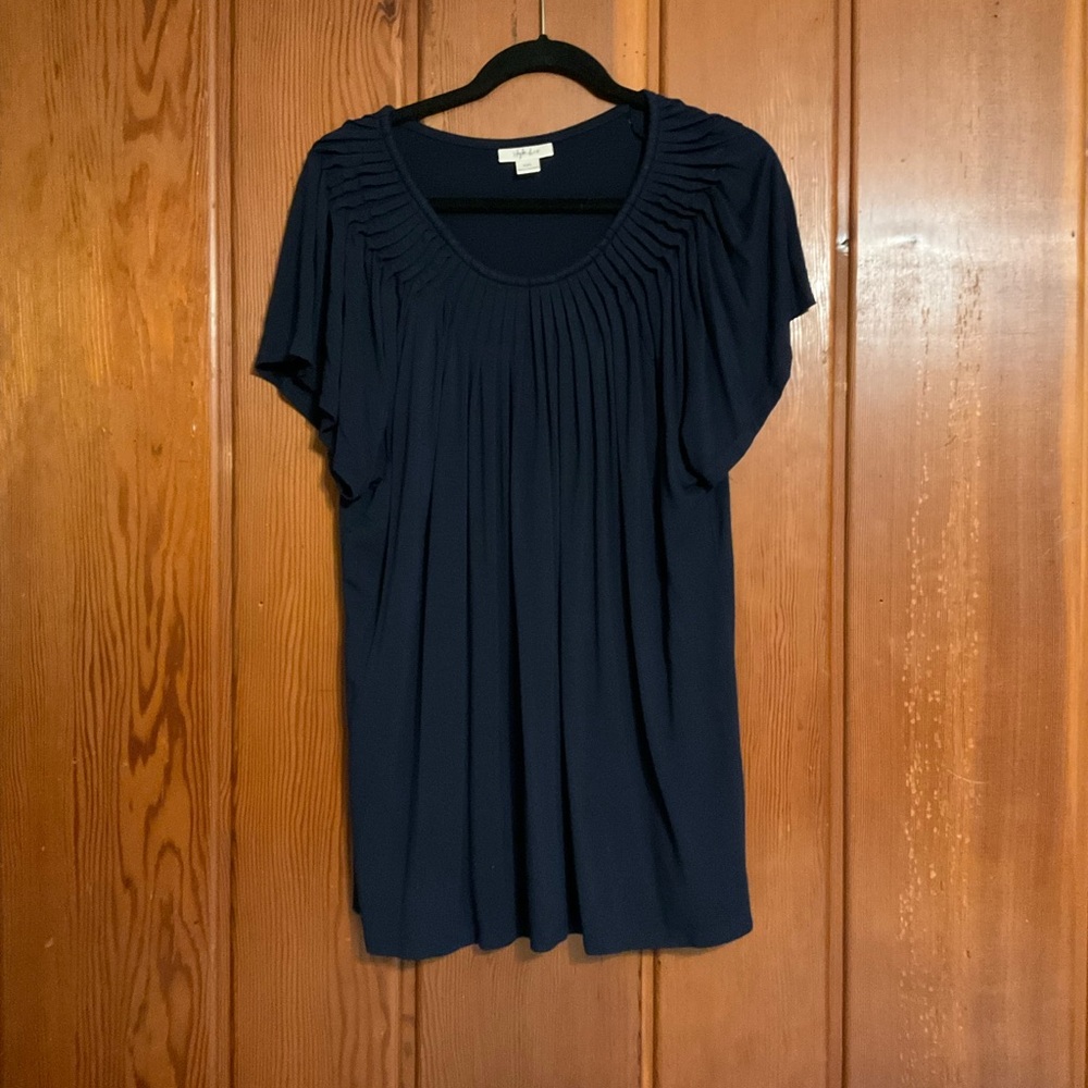 Style & Co Navy Pleated Blouse Size XXL #2331